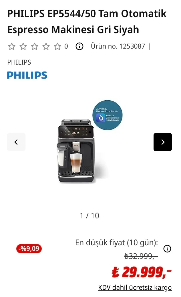 PHILIPS EP5544/50 Tam Otomatik Espresso Makinesi G
