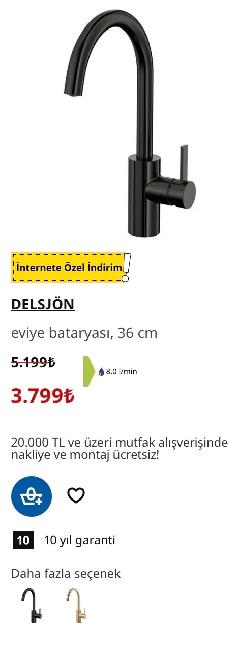İkea online özel DELSJÖN eviye bataryası, 36 cm