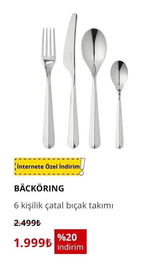 İkea BÄCKÖRING 6 kişilik çatal bıçak takımı