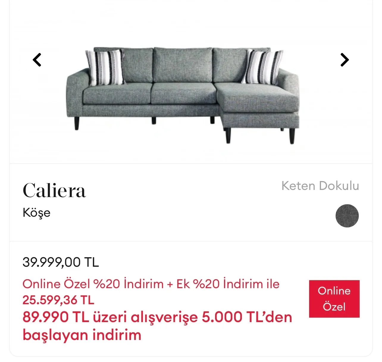 Kelebek Mobilya Caliera köşe koltuk fırsatı